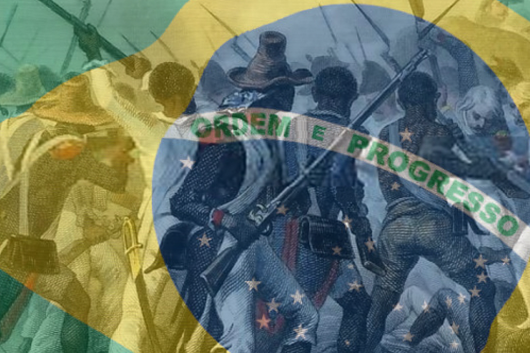 painting of Haitian Revolution with Brazil flag overlay